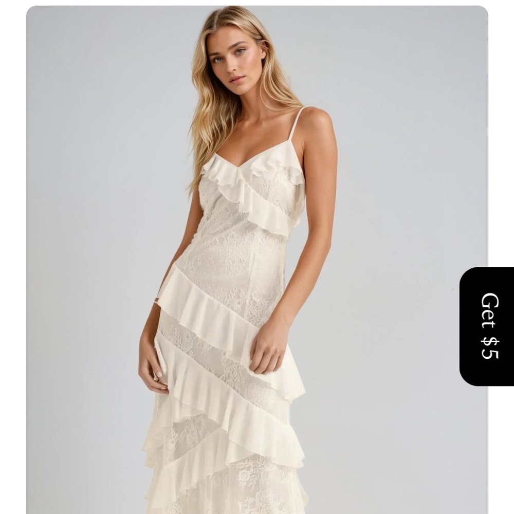 House of Fleur Seraphina maxi ruffled dress with lace inserts